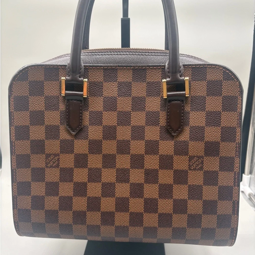 Louis Vuitton Damier Ebene Tatiana Handbag Brown Canvas Red Interior